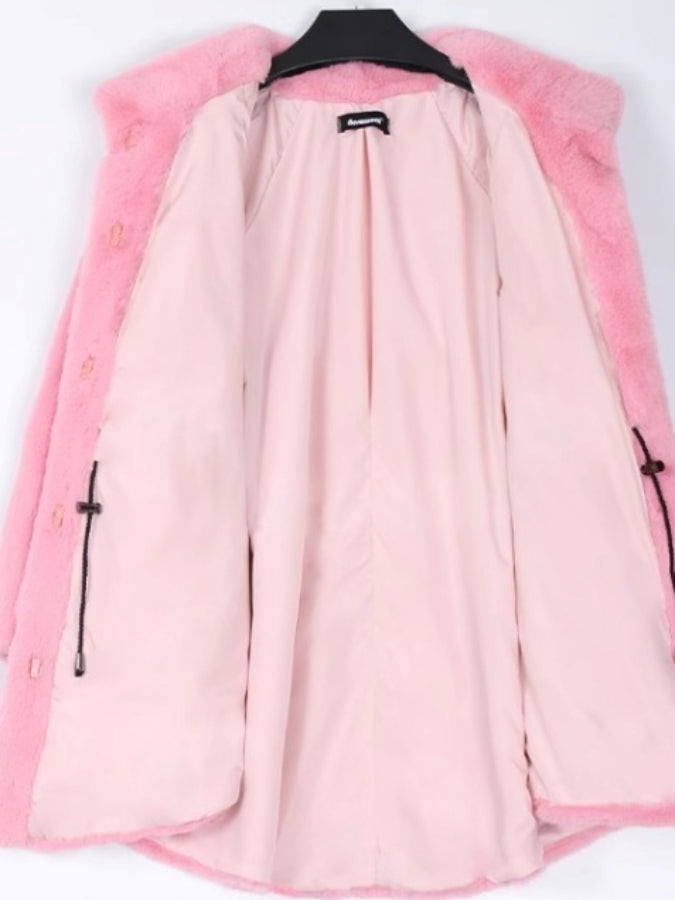 Faux Fur Stand Collar Bell Sleeve Medium Coat X2525