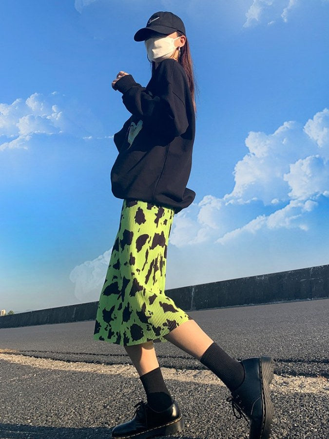 霓虹綠中百褶裙 X2176