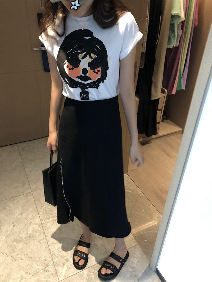 ガールプリントロールアップTシャツ X2370