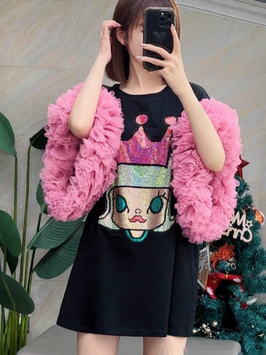 寬鬆網布袖 T 卹 X2171