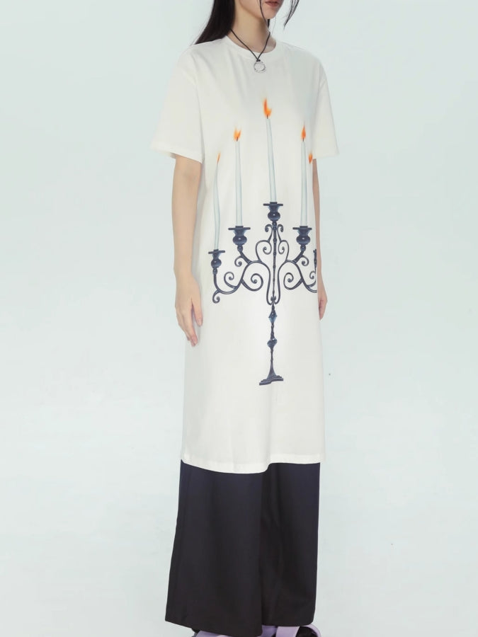 キャンドルプリントロングTシャツ X2378
