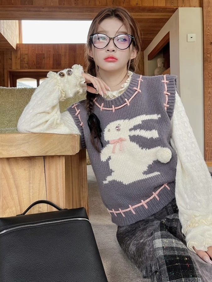 Rabbit Stitch Knit Vest X2513