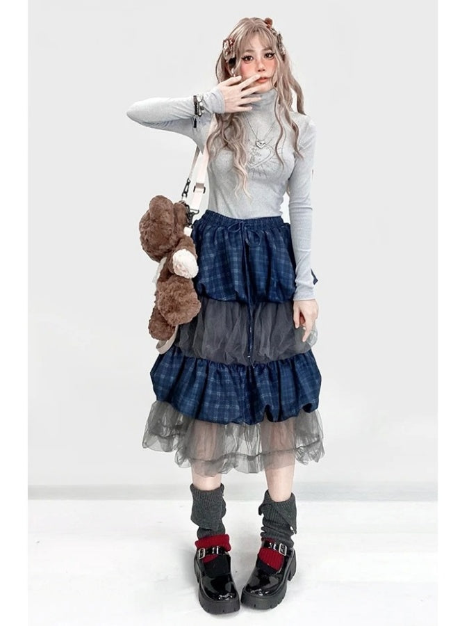 Check Mesh Medium Cake Skirt X3020