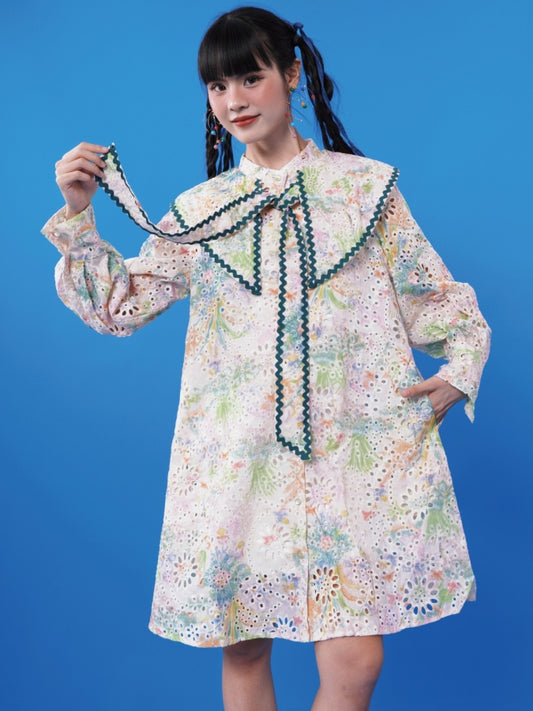 Doll Collar Flower Pattern Dress X2850