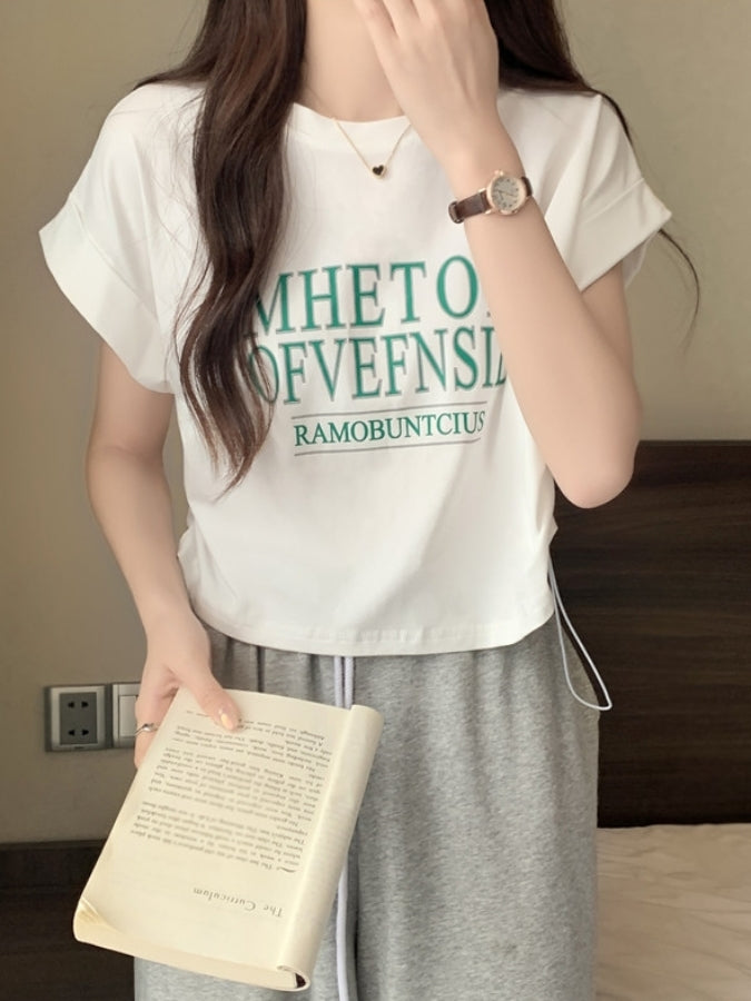 ロゴプリントロールアップスリーブTシャツ X2361