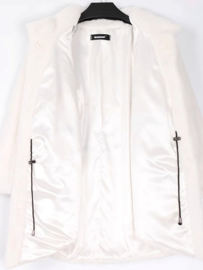 Faux Fur Stand Collar Bell Sleeve Medium Coat X2525