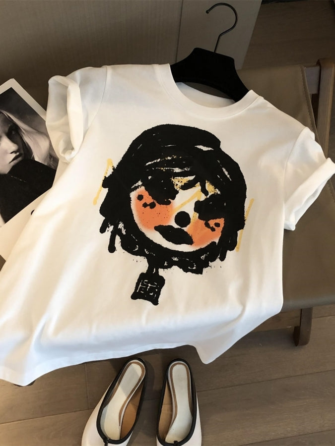 ガールプリントロールアップTシャツ X2370