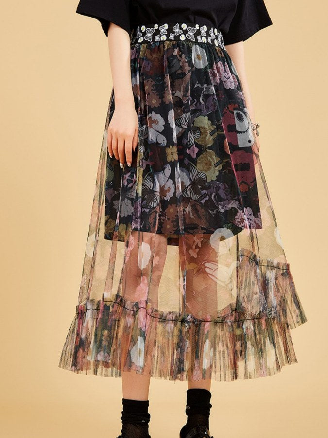 Flower Mesh Skirt X2178