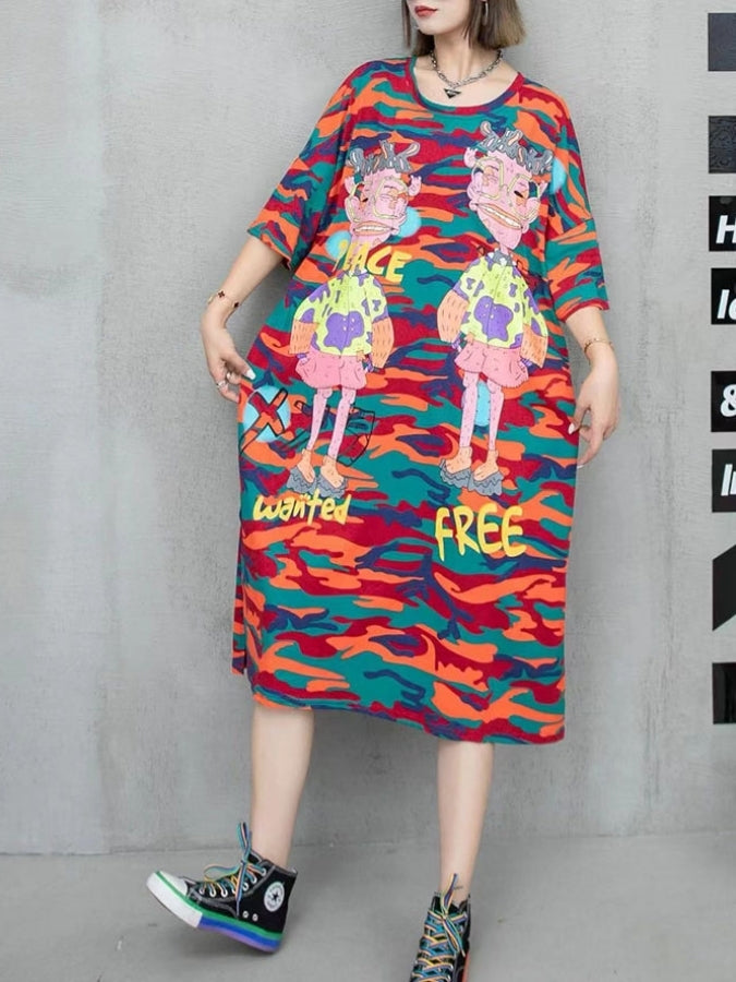 カモフラージュロゴヒューマンプリントTシャツワンピース X2335