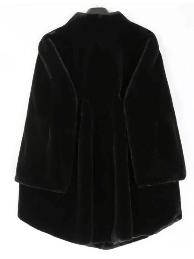 Faux Fur Stand Collar Bell Sleeve Medium Coat X2525