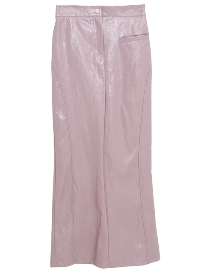 Faux Leather Slit Pencil Long Skirt X2421
