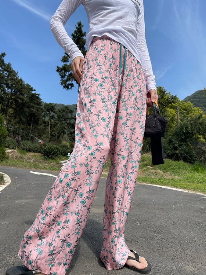 フラワージャガードワイドレッグパンツ X2365