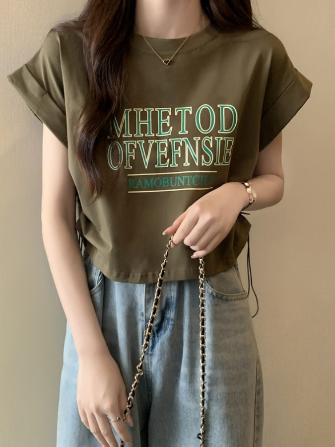 ロゴプリントロールアップスリーブTシャツ X2361