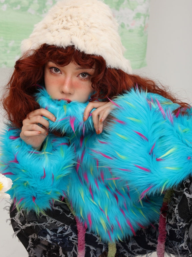 Shoulder Cut Fur De High Neck Pullover X2434