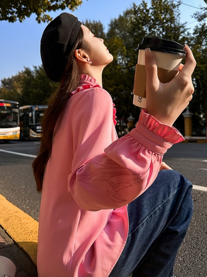 スタンドカラーフリルシャツ X2500