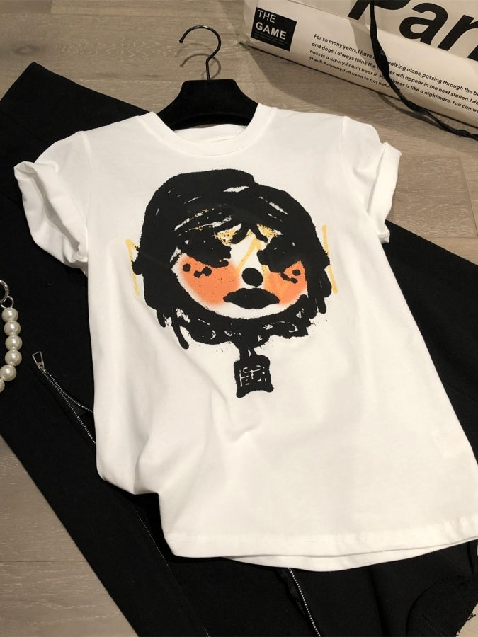 ガールプリントロールアップTシャツ X2370