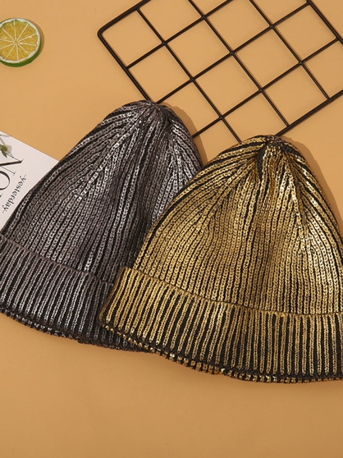 Unisex Metallic Roll Knit Cap X2544