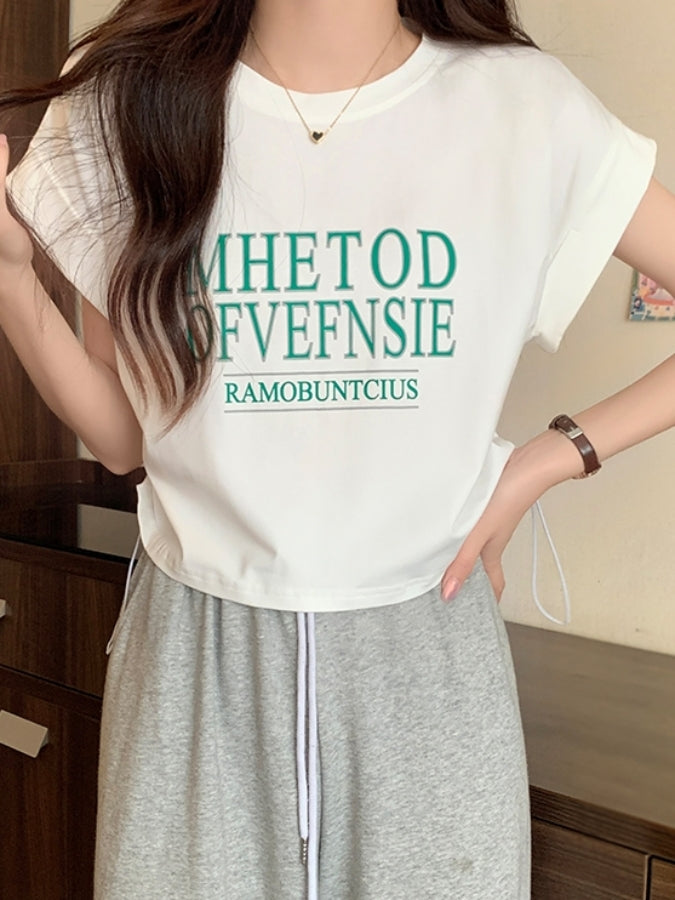 ロゴプリントロールアップスリーブTシャツ X2361