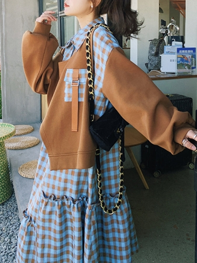 フェイクツーピースフレンチチェックワンピース X2442