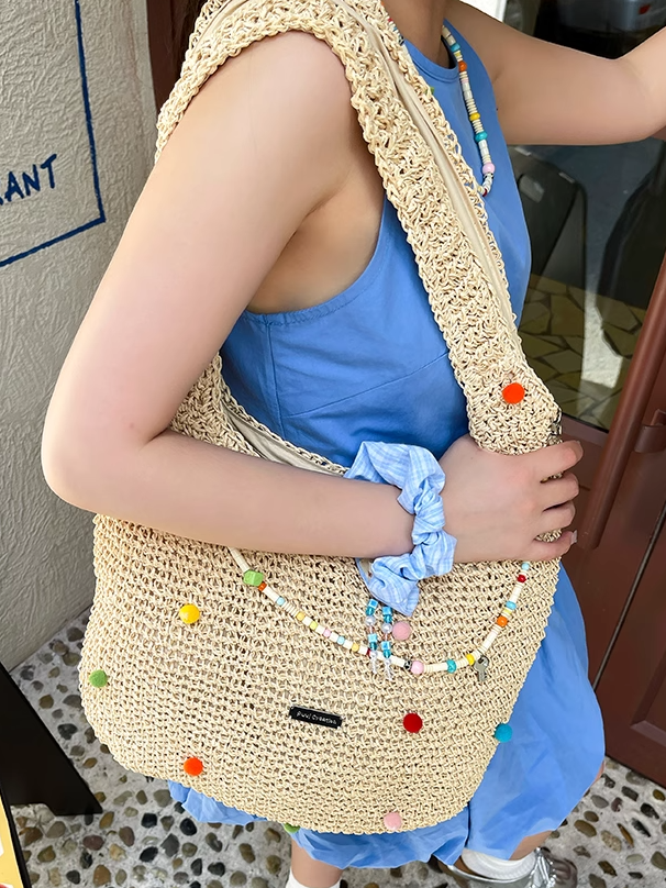 Colorful Straw Shoulder Bag X3265
