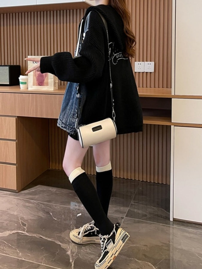 牛仔拼布針織毛衣外套 X2940