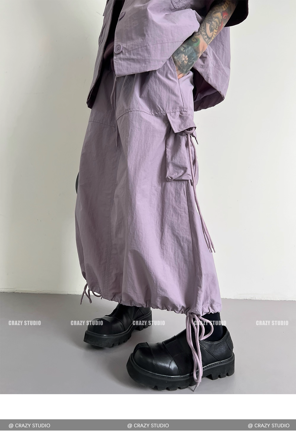 Vintage Purple Utility Vest & Drawstring Skirt Set X3339
