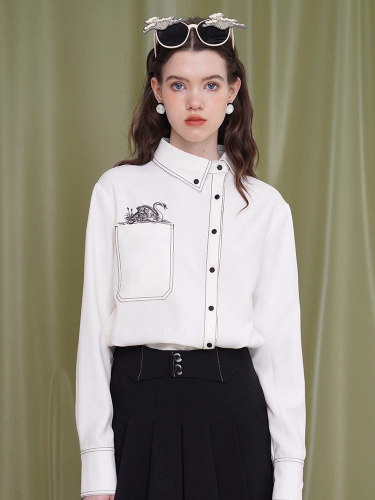 Embroidered Swan Shirt X3346