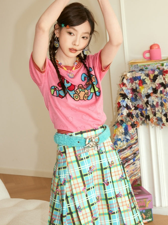 Fancy Check Pleated Skirt X2709
