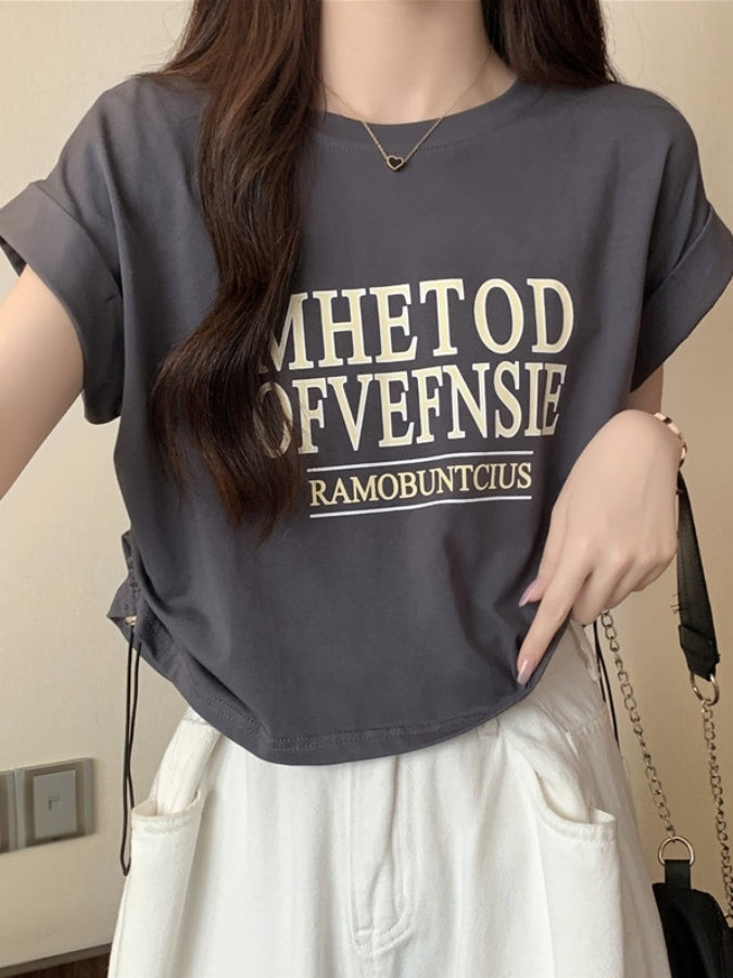ロゴプリントロールアップスリーブTシャツ X2361