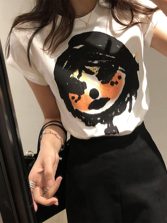 ガールプリントロールアップTシャツ X2370
