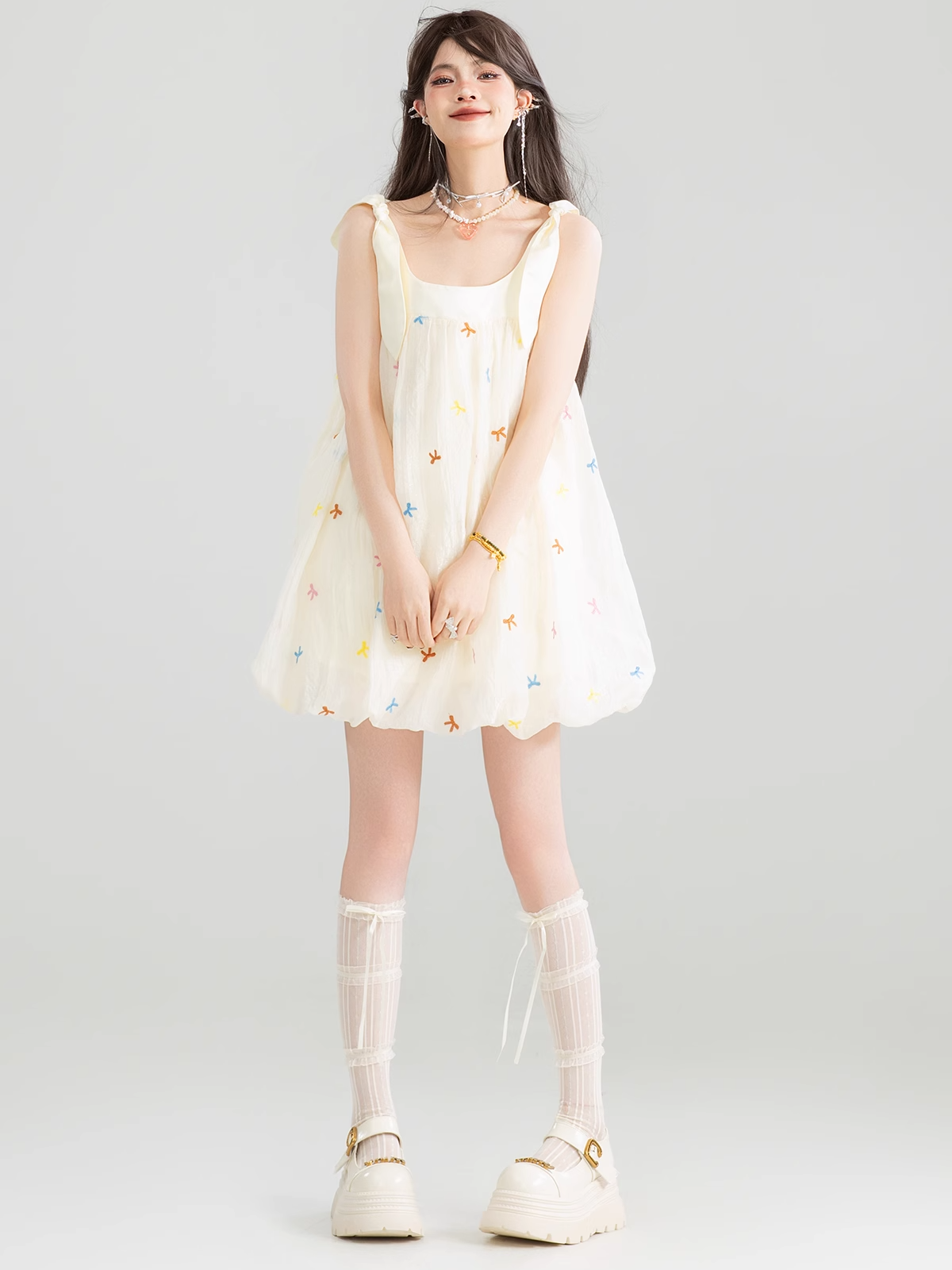Sleeveless Floral Embroidered Dress X3271