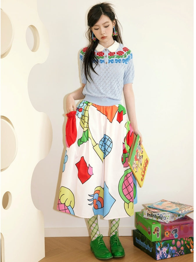 Colorful Graphic Flared Skirt X2703