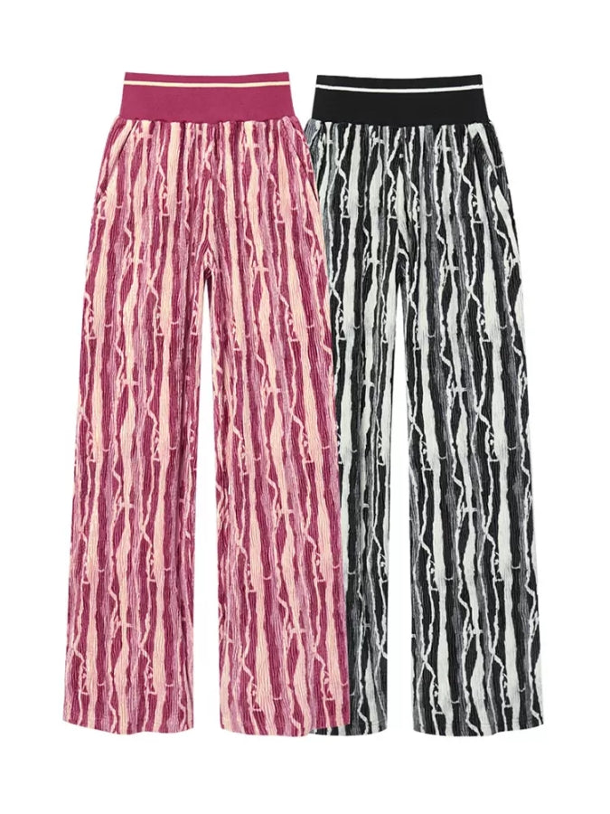 ボヘミアンプリーツハイウエストワイドレッグパンツ X2348
