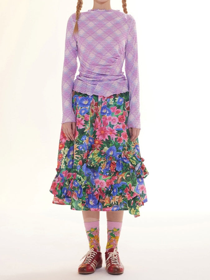 Checked Medium Flared Skirt X2854