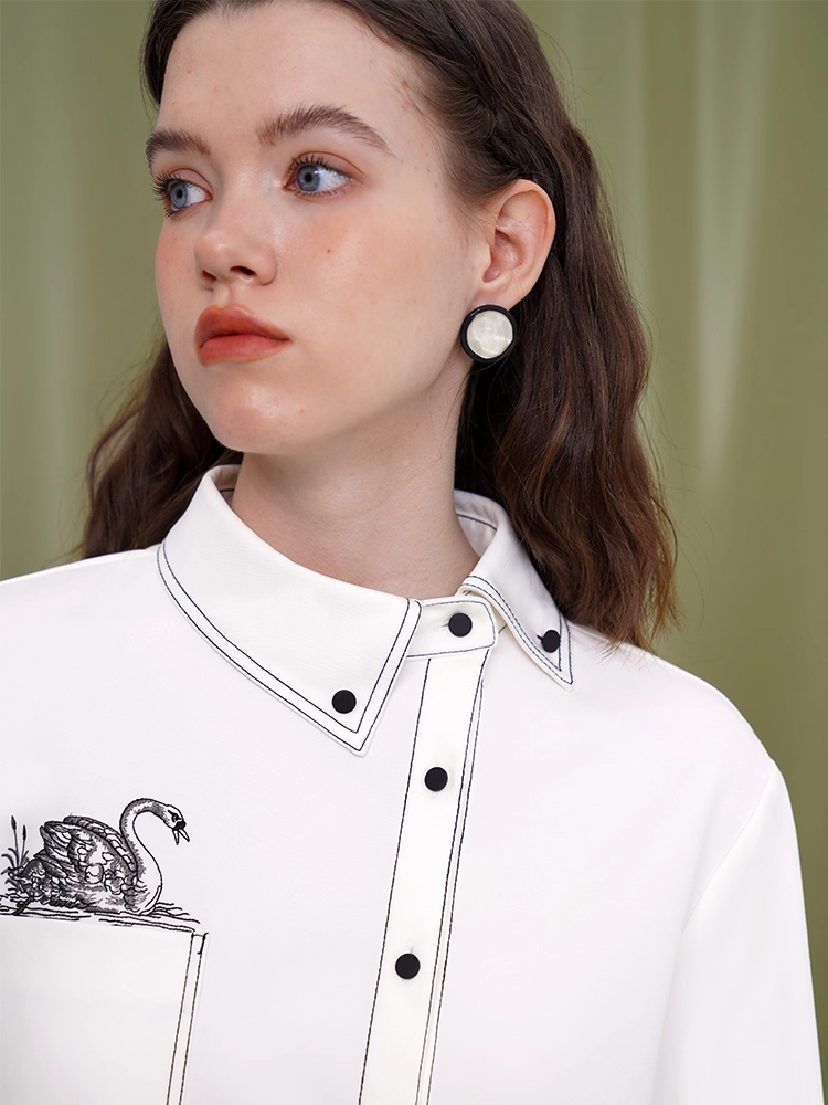 Embroidered Swan Shirt X3346
