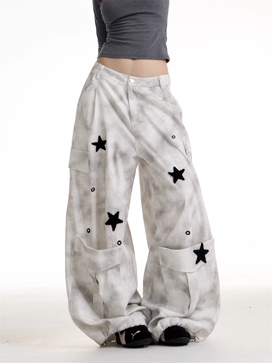 Vintage Retro Workwear Wide-Leg Pants X3388