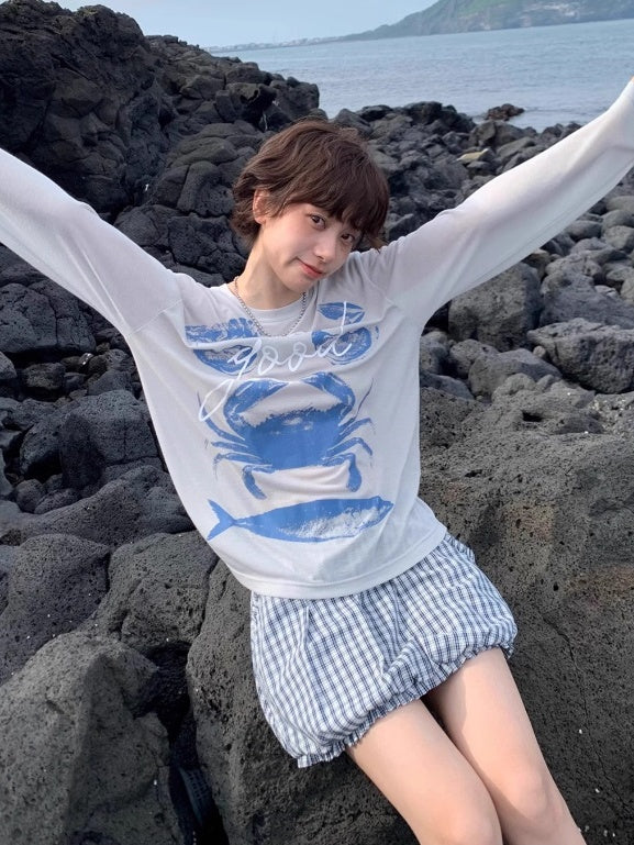 海鮮印花長袖上衣 X3178