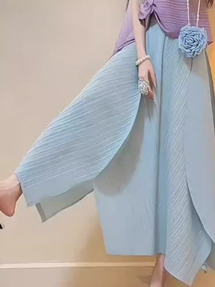 Solid Pleated Midi Skirt X3280