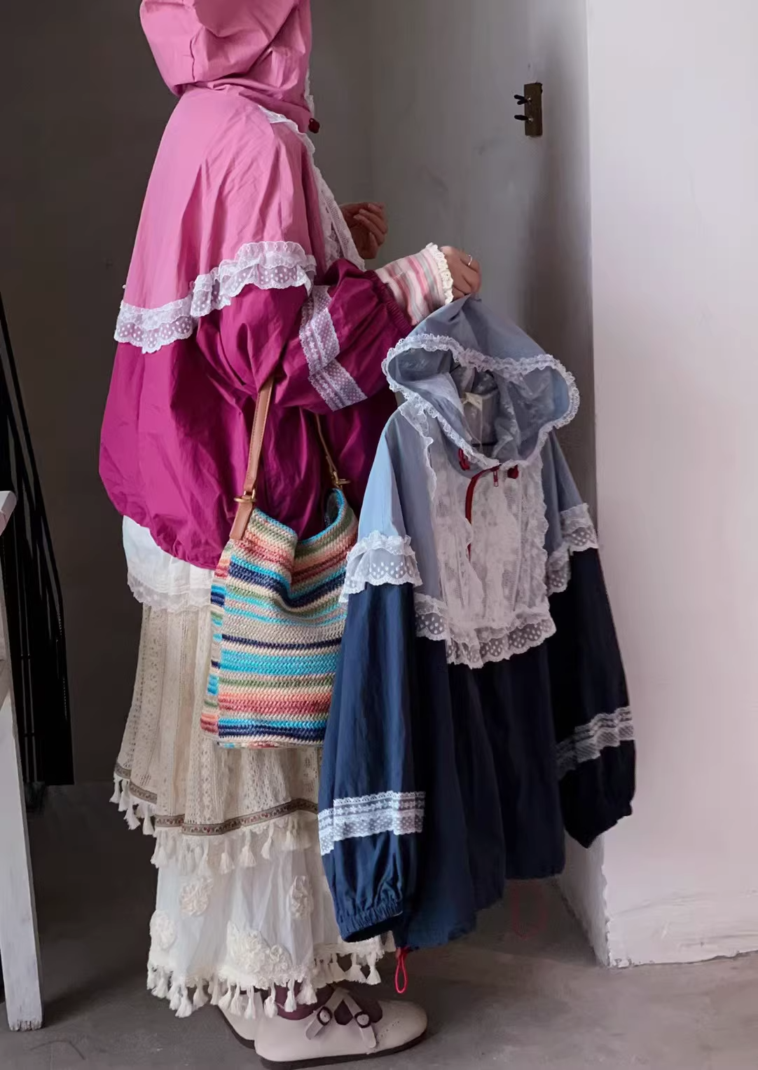 Mori Girl Style Lace Trim Loose Hoodie Jacket X3362