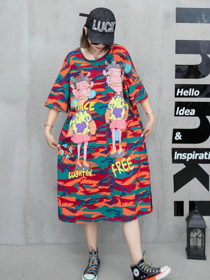 カモフラージュロゴヒューマンプリントTシャツワンピース X2335