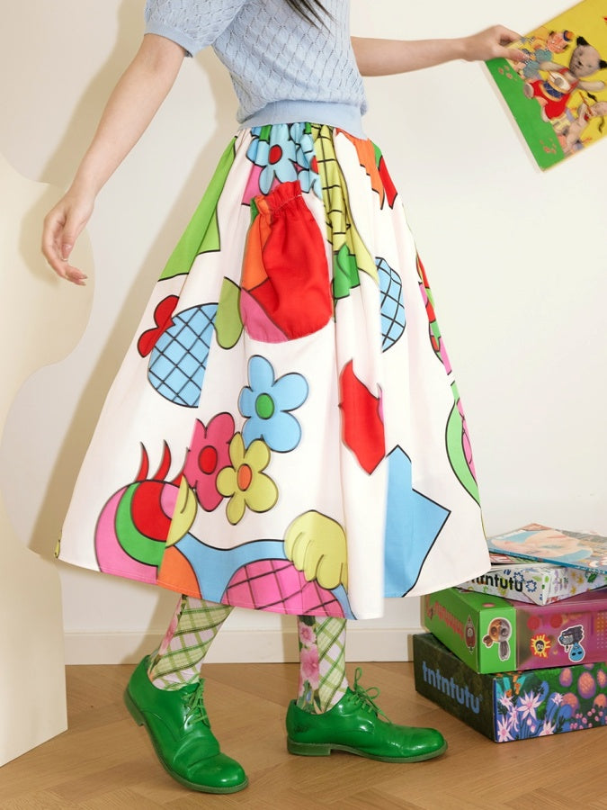 Colorful Graphic Flared Skirt X2703