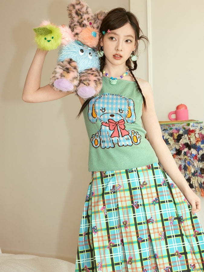 Fancy Check Pleated Skirt X2709