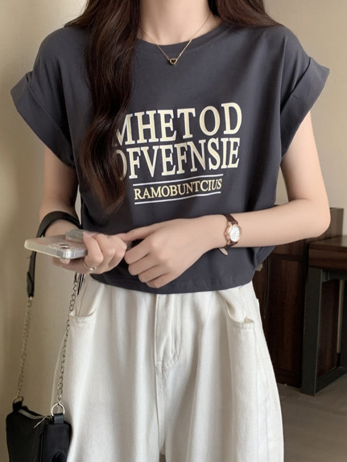 ロゴプリントロールアップスリーブTシャツ X2361