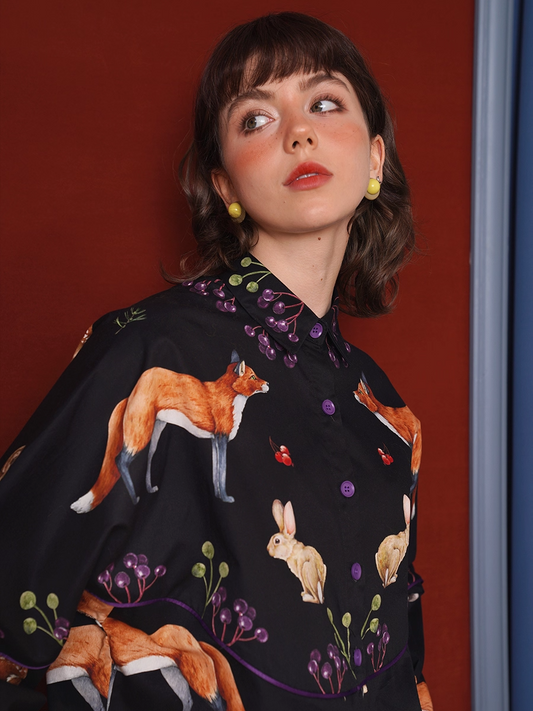 Vintage Animal Illustration Print Shirt X3347