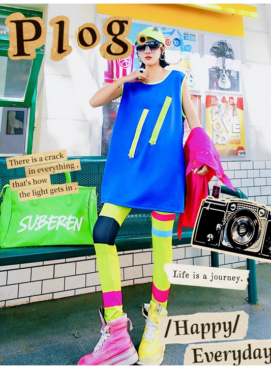 Blue Zip Colorblock Dress X3413