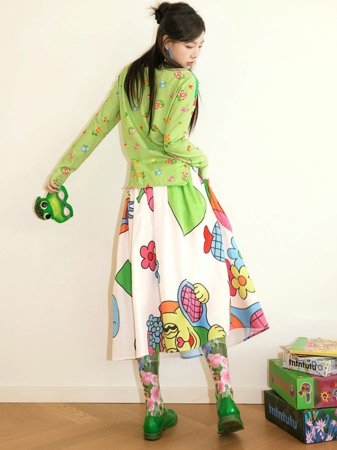 Colorful Graphic Flared Skirt X2703