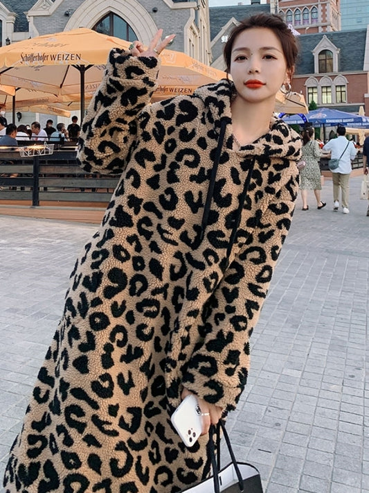 Leopard Pattern Hooded Dress X2534