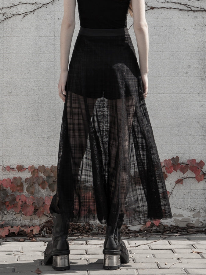 Deep Slit Lace-Up Mesh Skirt X2376