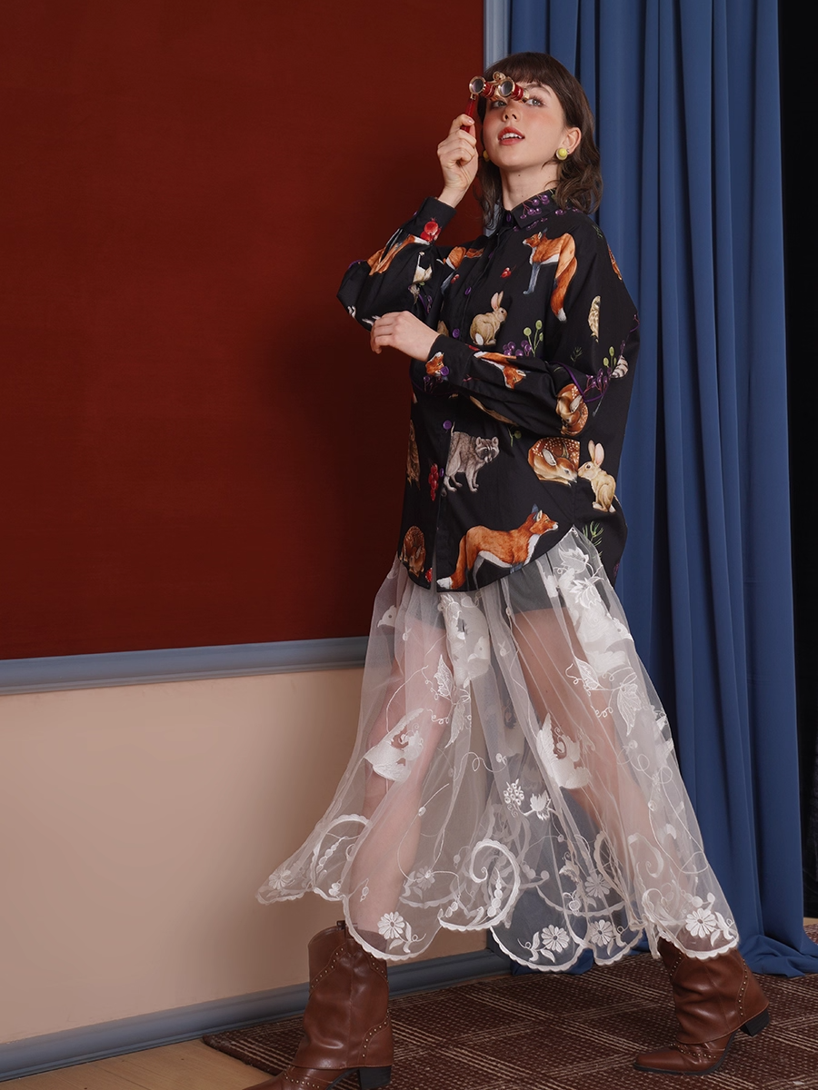 Vintage Animal Illustration Print Shirt X3347