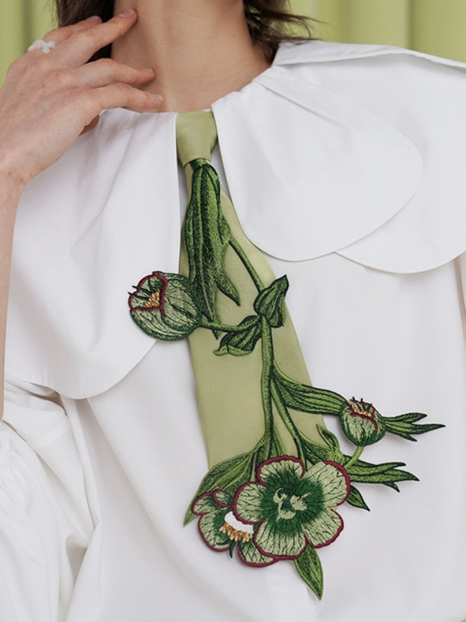 グリーンプラント刺繍カジュアルネクタイ X2463